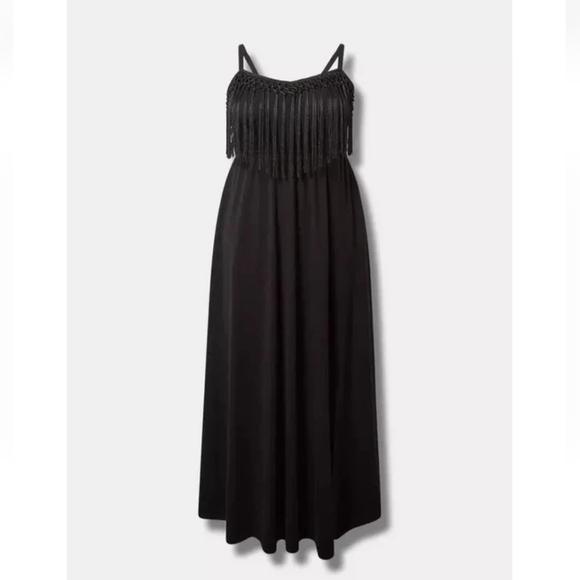 Torrid Black Crochet Trim Maxi Dress Pockets Fringe - Picture 2 of 13